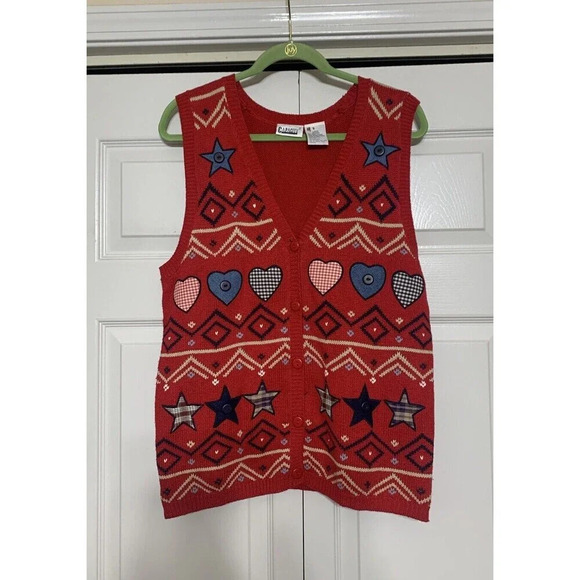 Vintage Capcity Cottage Core Americana Cardigan Sweater Vest L (A65) - Picture 2 of 6